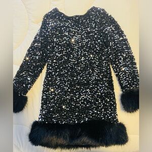 Lola and the Boys - Sequin Black Jacket with Faux Fur Trim